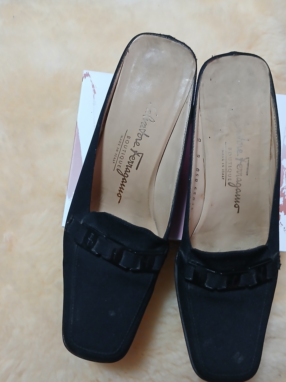 Salvatore Ferragamo Black Suede Slip-On Mules